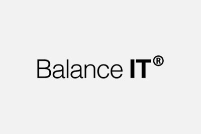 Logo of "balance it" featuring black text on a white background with a registered trademark symbol next to "it", designed for veterinarian use.