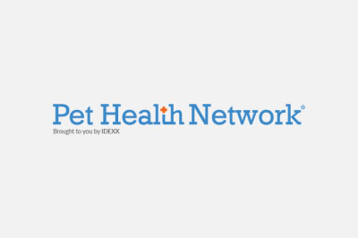 Logo of pet health network, with the text "pet health network" in blue and orange, accompanied by the tagline "brought to you by your veterinarian at IDEXX" below in gray.