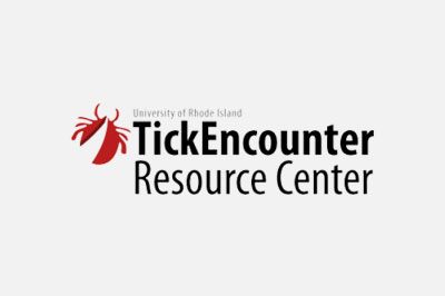 Logo of the University of Rhode Island TickEncounter Resource Center, featuring a stylized red tick above the text, designed for veterinarians.