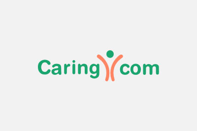 Logo of caring.com, featuring the word "caring" in green letters with a stylized orange figure forming part of the letter "g" and ".com" in smaller green font, designed for veterinarian services.